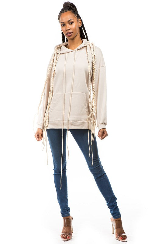 Women's Multi-Strip Layered Hoodie with Front Pocket