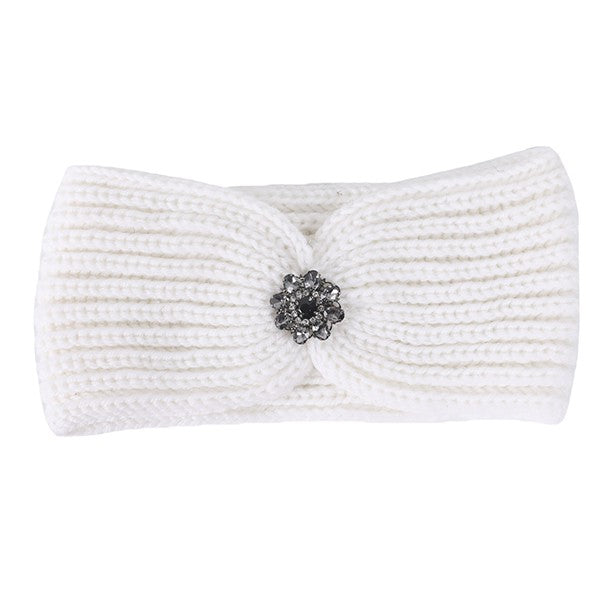 Women's Casual Rhinestone Pendant Ribbed Winter Headband