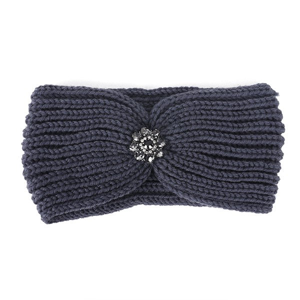 Women's Casual Rhinestone Pendant Ribbed Winter Headband