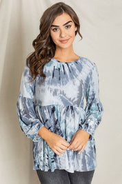 Women's Swirl Tie Dye Bishop Sleeve Tunic