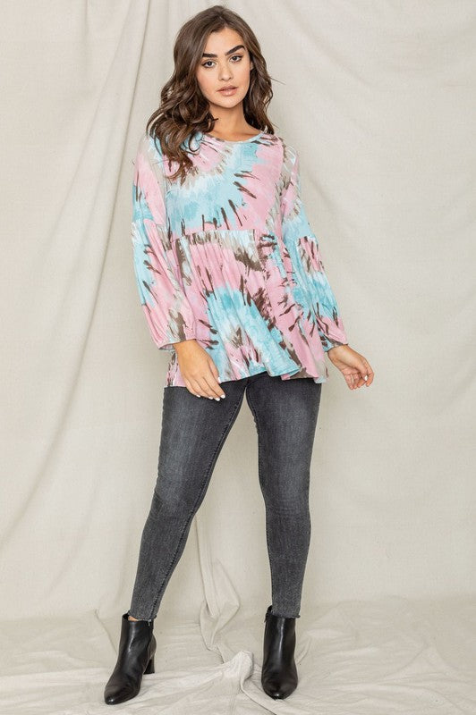 Women's Swirl Tie Dye Bishop Sleeve Tunic