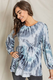 Women's Swirl Tie Dye Bishop Sleeve Tunic