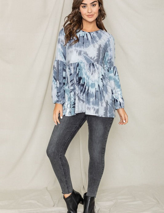 Women's Swirl Tie Dye Bishop Sleeve Tunic