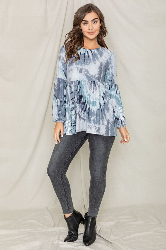 Women's Swirl Tie Dye Bishop Sleeve Tunic