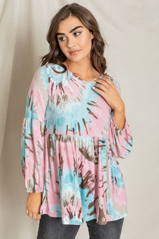 Women's Swirl Tie Dye Bishop Sleeve Tunic