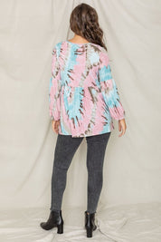 Women's Swirl Tie Dye Bishop Sleeve Tunic