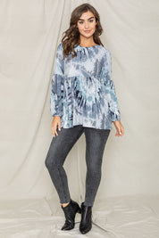 Women's Tie Dye Bishop Sleeve Tunic Top