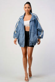 Women's Loose Fit Denim Stripe Jacket