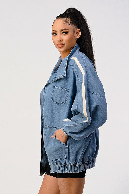 Women's Loose Fit Denim Stripe Jacket