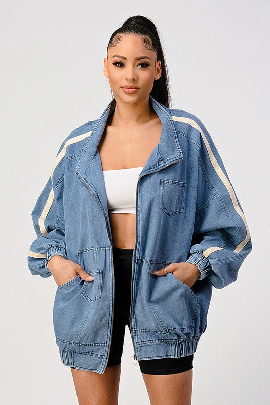 Women's Loose Fit Denim Stripe Jacket