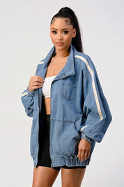 Women's Loose Fit Denim Stripe Jacket