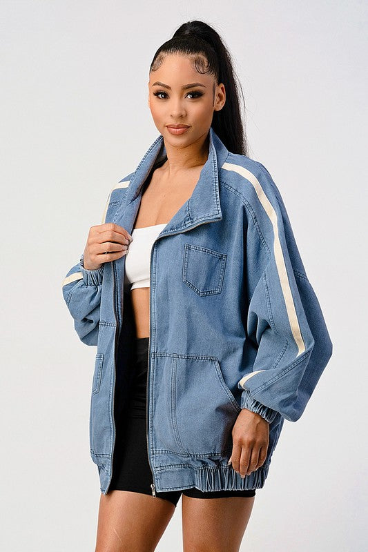 Women's Loose Fit Denim Stripe Jacket