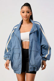 Women's Loose Fit Denim Stripe Jacket