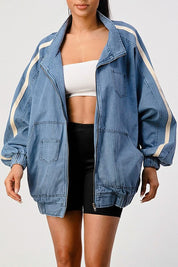 Women's Loose Fit Denim Stripe Jacket