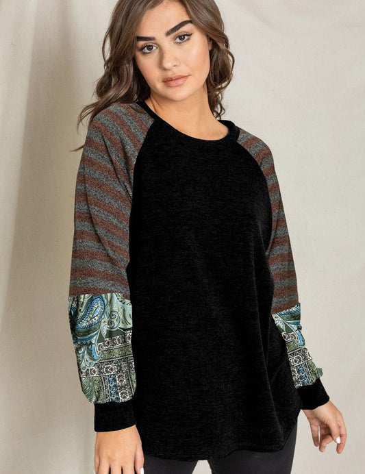 Women's Terry Stripe Bishop Sleeve Tunic