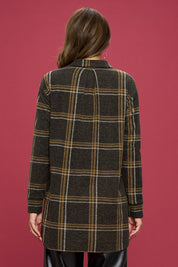 Plaid Print Flannel Top with Hi-Lo Hem.