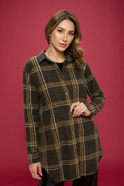 Women's Regular Fit Plaid Flannel Button-Up Top