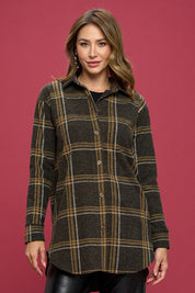 Women's Regular Fit Plaid Flannel Button-Up Top