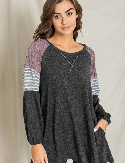 Women's Color Block A-Line Tunic with Stylish Sleeves