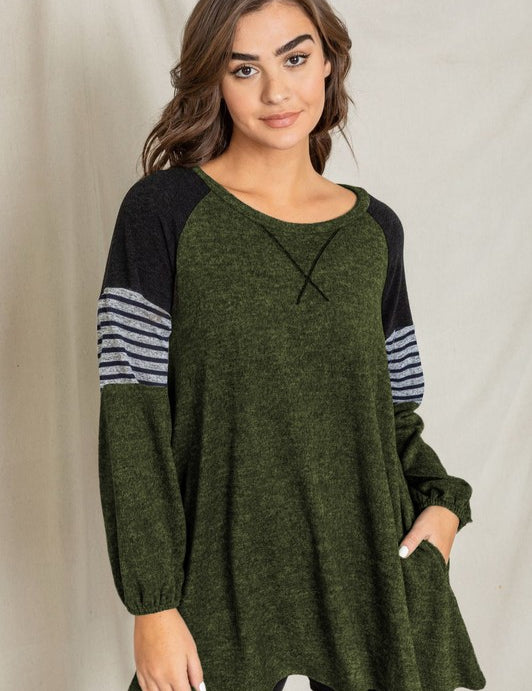 Women's Color Block A-Line Tunic with Stylish Sleeves