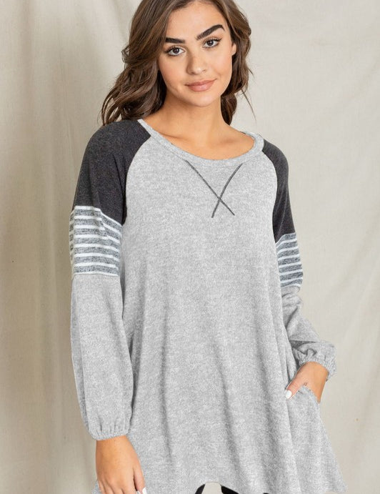 Women's Color Block A-Line Tunic with Stylish Sleeves