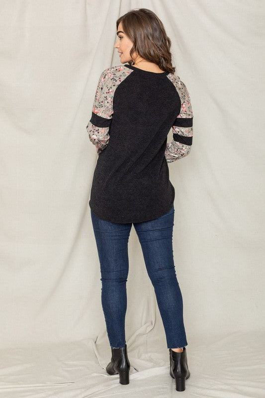 Women's Floral Color Block Sleeve Tunic