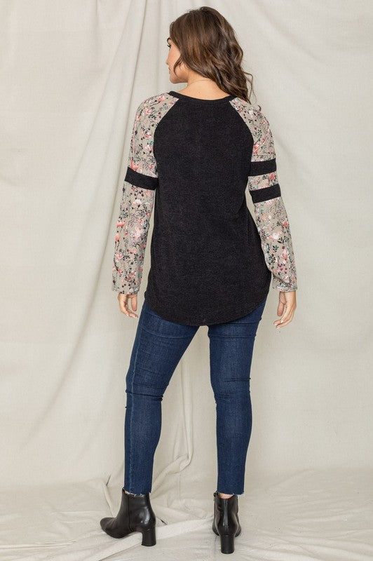 Women's Floral Color Block Sleeve Tunic