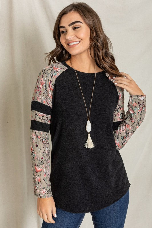 Women's Floral Color Block Sleeve Tunic