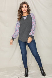 Women's V-Stich Floral Raglan Sleeve Top