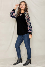 Women's V-Stich Floral Raglan Sleeve Top