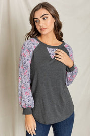 Women's V-Stich Floral Raglan Sleeve Top