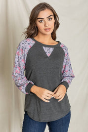 Women's V-Stich Floral Raglan Sleeve Top