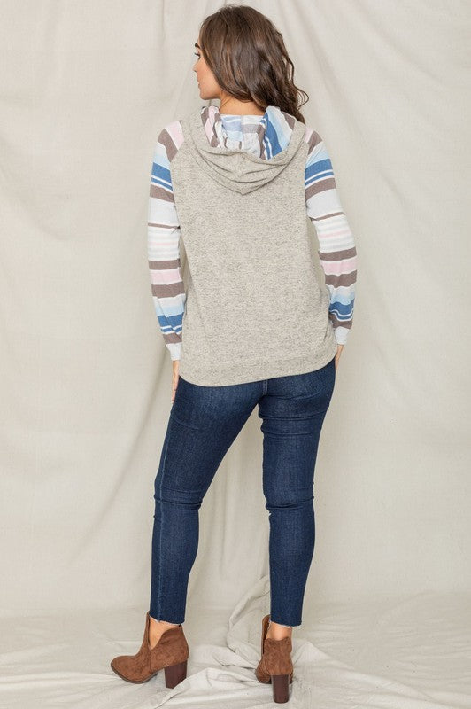 Women's Stripe Sleeve Casual Hoodie