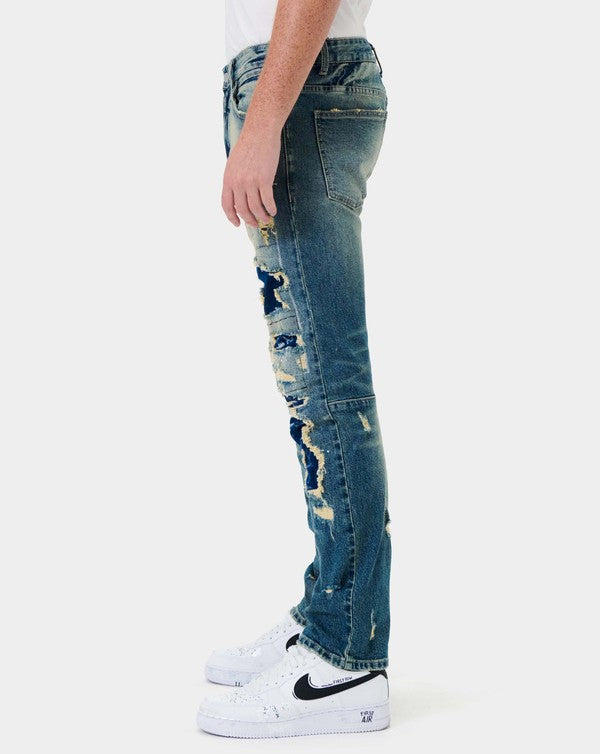 Men's Boro Repair Straight Denim Jeans