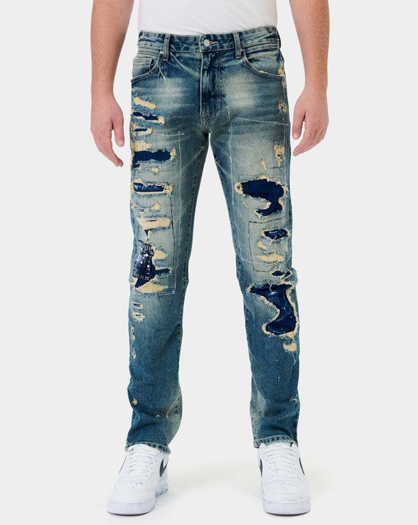 Men's Boro Repair Straight Denim Jeans