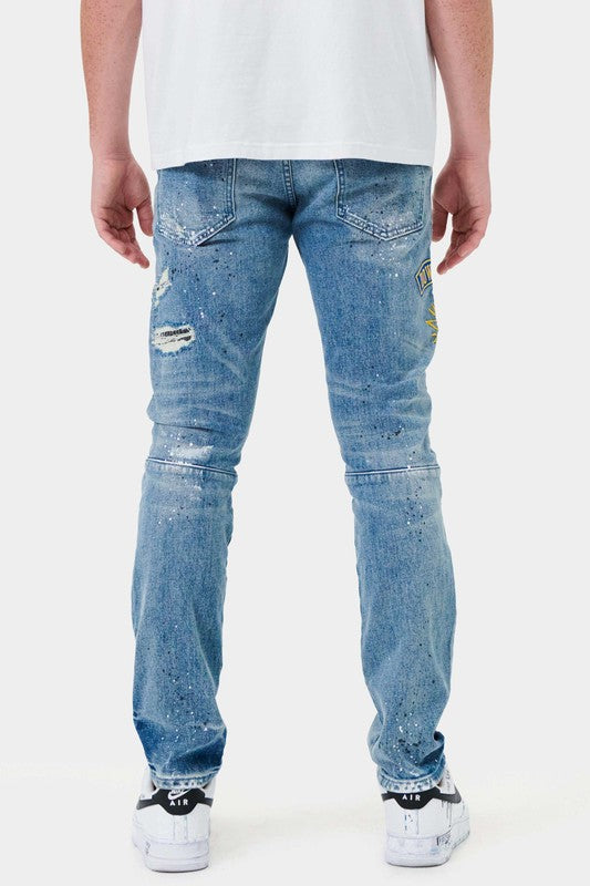 Men's Slim Fit Varsity Patched Denim Jeans