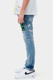 Men's Slim Fit Varsity Patched Denim Jeans