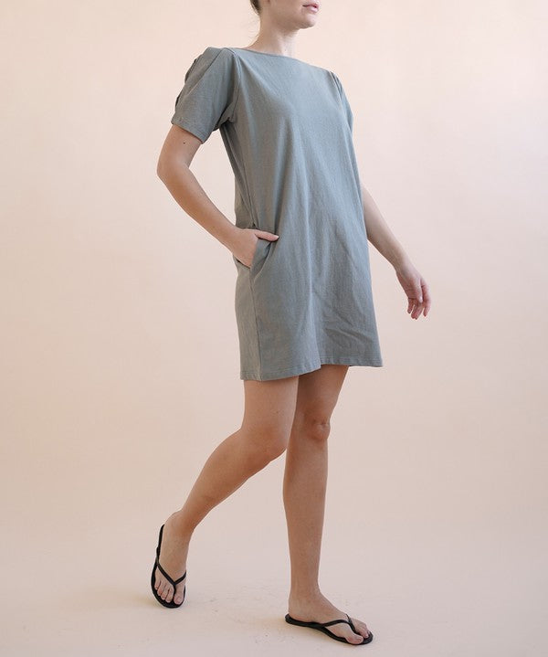 Women's Puff Sleeve Cotton Park Dress with Pockets