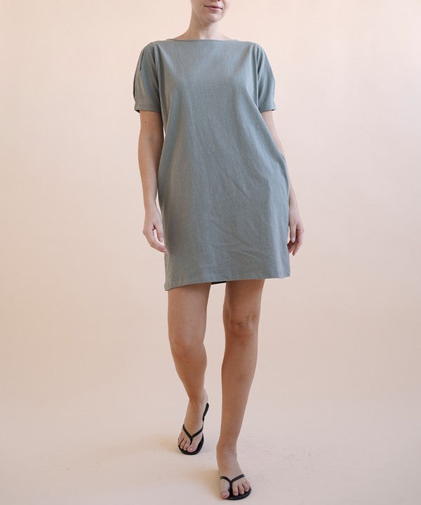 Women's Puff Sleeve Cotton Park Dress with Pockets