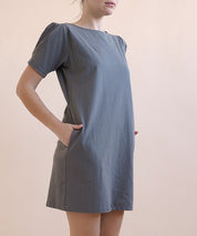 Women's Puff Sleeve Cotton Park Dress with Pockets