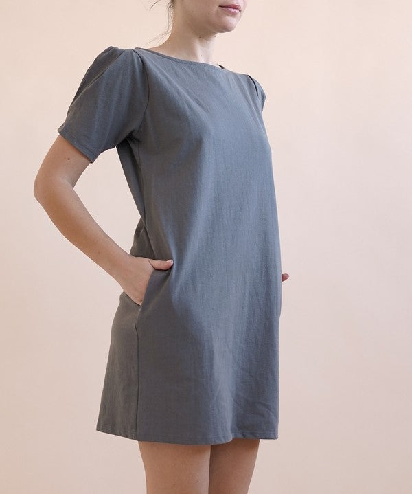 Women's Puff Sleeve Cotton Park Dress with Pockets