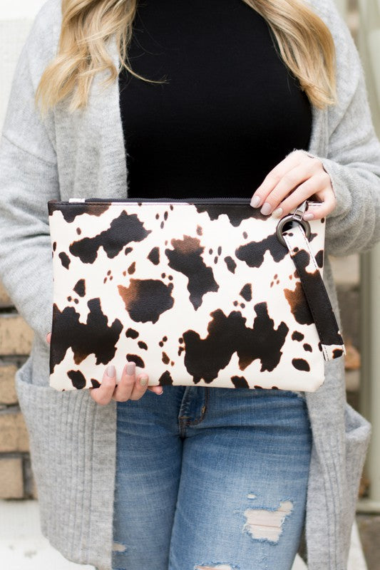 Women's Oversized Cow Print Clutch Bag