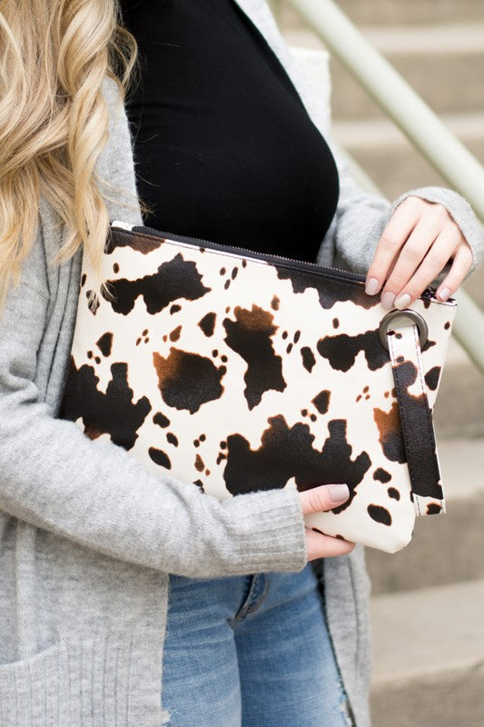 Women's Oversized Cow Print Clutch Bag