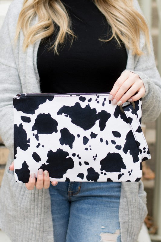 Women's Oversized Cow Print Clutch Bag