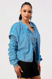 Women's Casual Double Layer Sleeve Denim Jacket