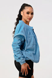 Women's Casual Double Layer Sleeve Denim Jacket