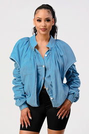 Women's Casual Double Layer Sleeve Denim Jacket