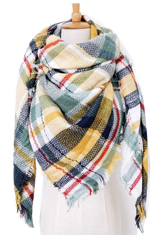 Women's Large Fringe Plaid Blanket Scarf