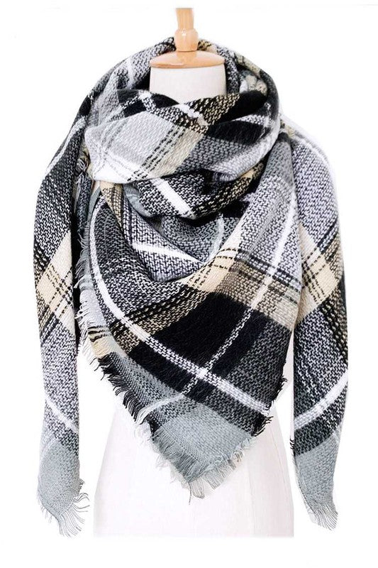 Women's Large Plaid Acrylic Blanket Scarf