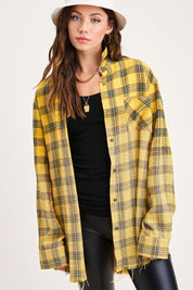 Women's Oversized Plaid Long Sleeve Button-Up Shirt